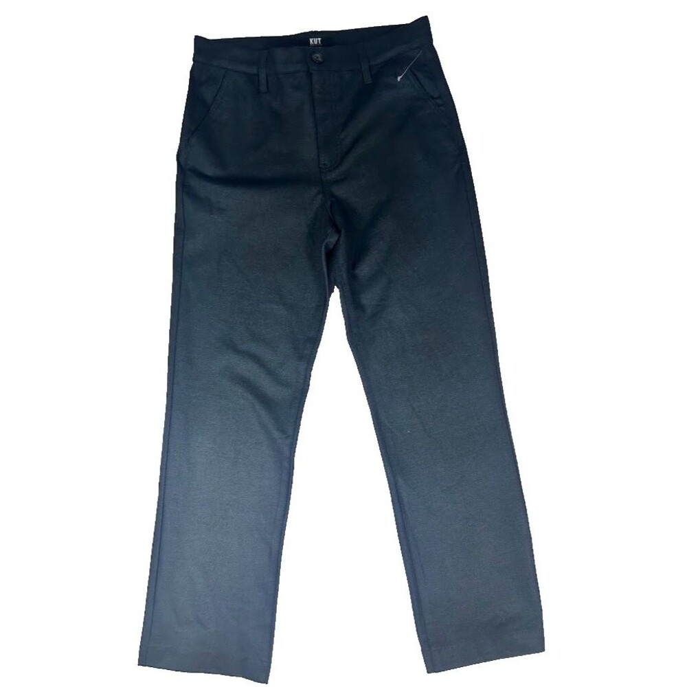 Kut from the Kloth Black Coated Pants Womens Size 8 Slim Straight Waxed Trousers